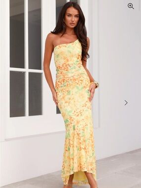 Hello Molly One-Shoulder Yellow & Green Floral Maxi Dress